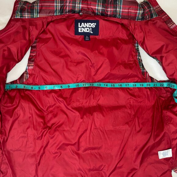 LANDS'END Women's Red Tartan Plaid Down Puffer Vest, Size L (14-16) - Picture 7 of 15